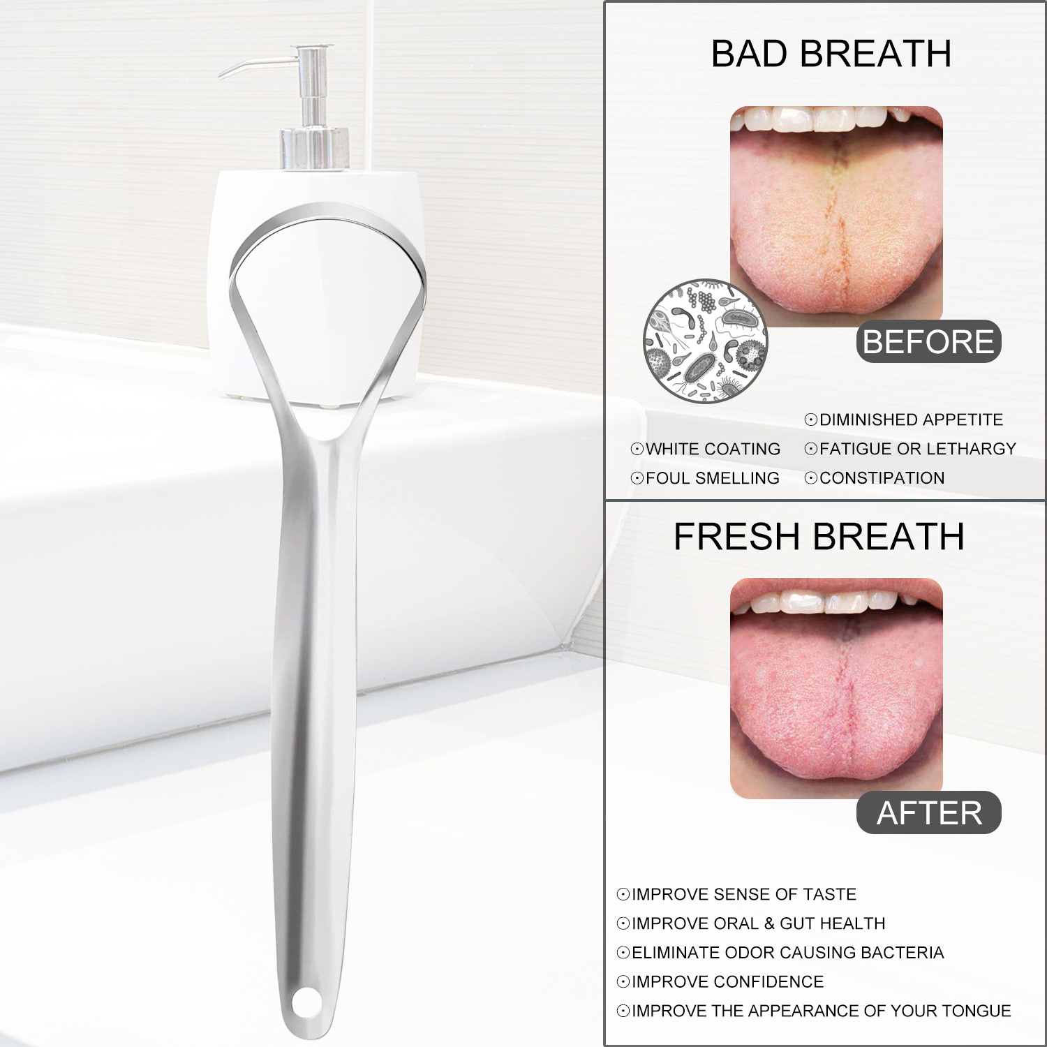 Factory Wholesale Professional Cleaning Oral Hygiene 304 Stainless Steel Tongue Scraper