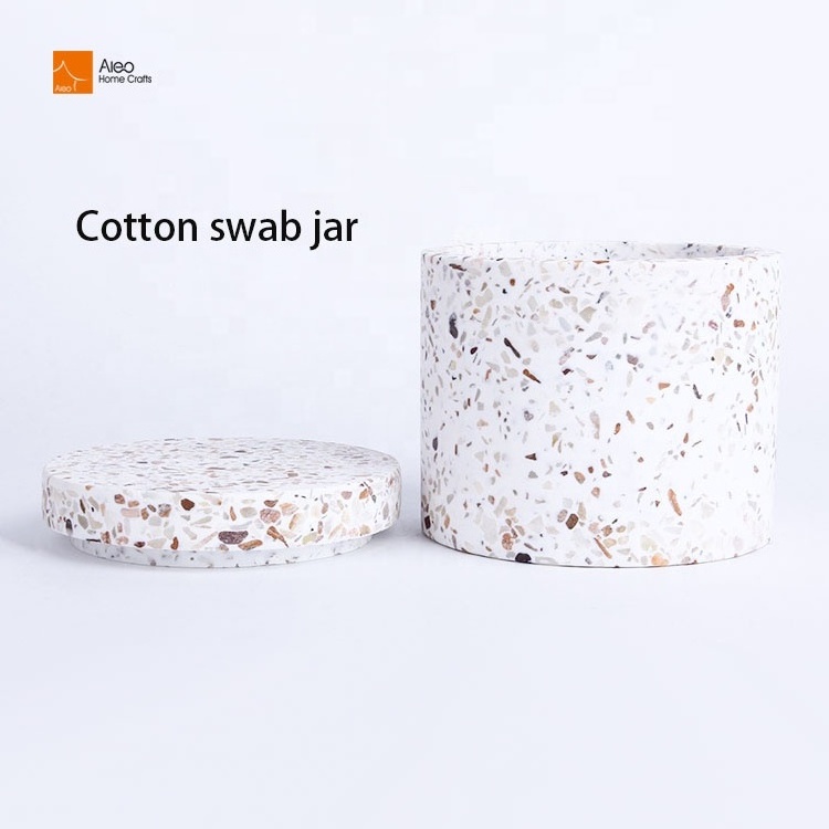 Cotton Pads / Cotton Swabs Terrazzo Storage Holder with Movable Cover Terrazzo Jar