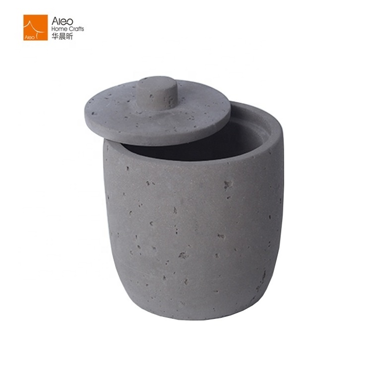 Hot sale empty concrete candle jar /candle holder with lid/ vintage candle holder container