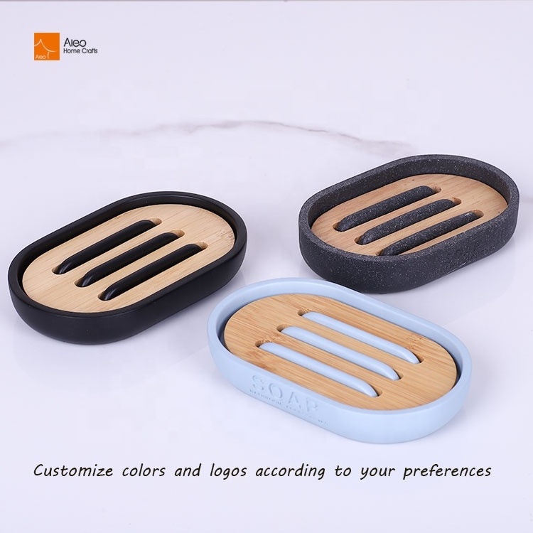 Custom Resin Soap Dish Bamboo Bar Holder Box Shower Kitchen Sink Double Layer Draining Resin Soap Dish