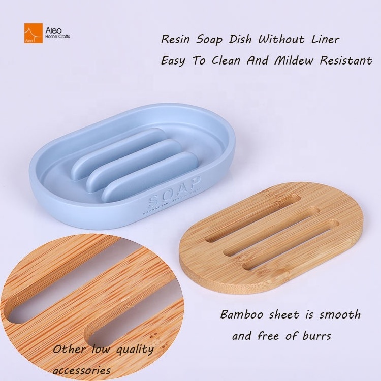 Custom Resin Soap Dish Bamboo Bar Holder Box Shower Kitchen Sink Double Layer Draining Resin Soap Dish