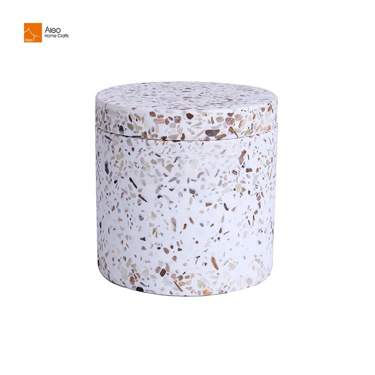 Cotton Pads / Cotton Swabs Terrazzo Storage Holder with Movable Cover Terrazzo Jar