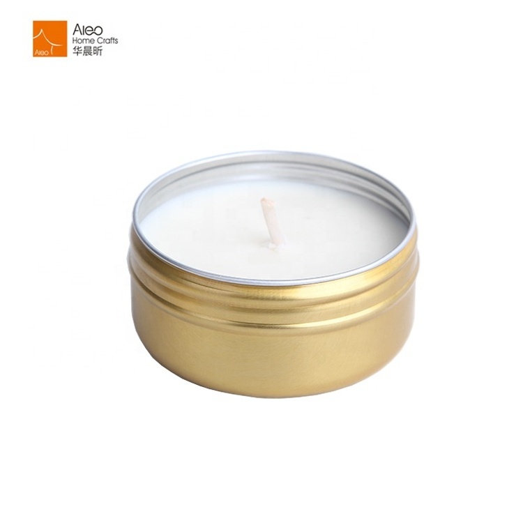 Customized Logo Hours Customized Scented  Gold Tin Cheap Mini 100% Soy Candle Wax Tealight pefumed Candle For Parties