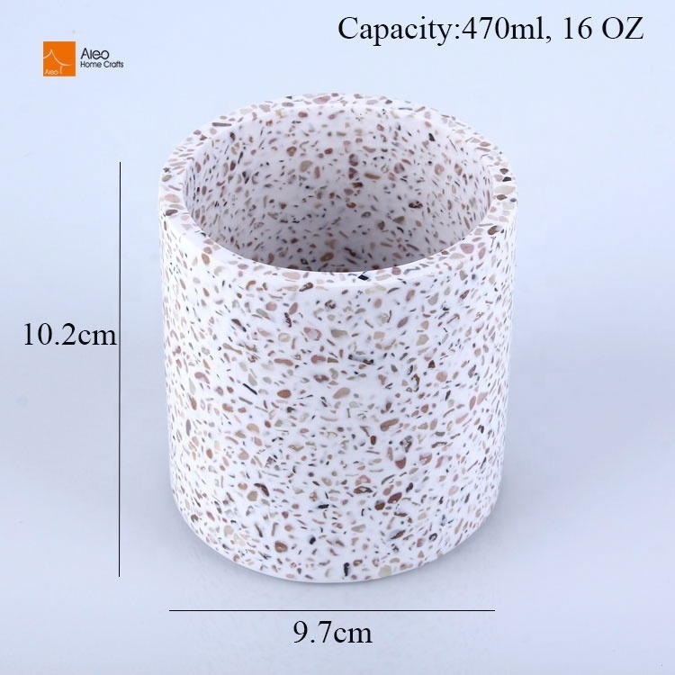 Large White round Terrazzo Candle Holder Empty Jar for Home Decor 470 ML Wholesale Vessels Candle Making Other Candle Holders