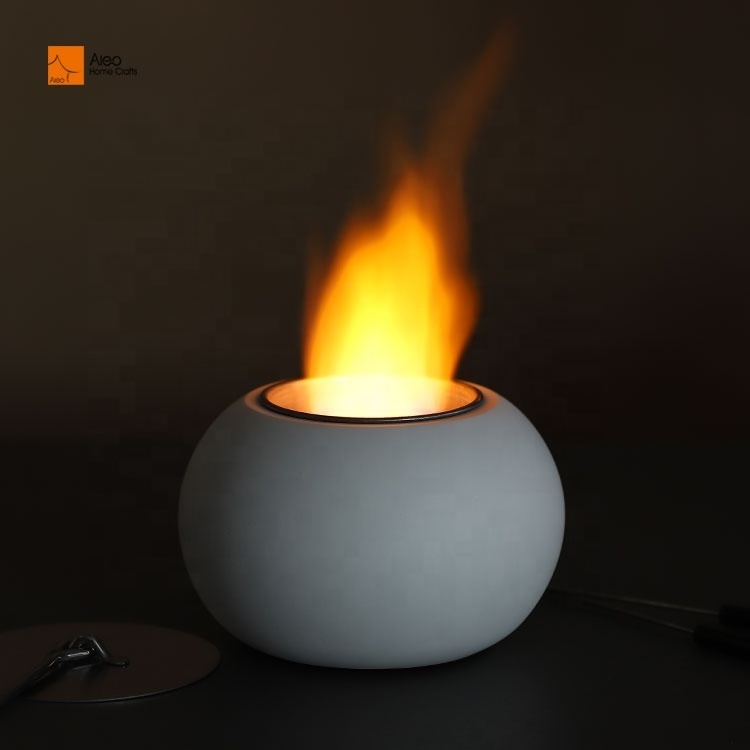 Modern Portable Cement Fire Pit with Metal Ethanol Burner Tabletop Concrete Bio Ethanol Fireplaces Burner Bowl for BBQ Grills