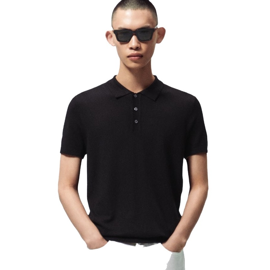 Custom Made Hottest Design Black Color Turn Down Collar Men Loose Fit Polo T Shirts For Sale In Reasonable Rates