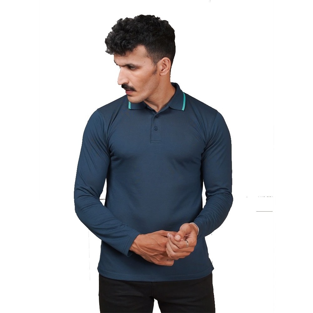 Men Navy Blue 100% Cotton Full Sleeve Polo T Shirt For Sale Men Custom Made Polo Jerseys With Custom Packaging & Free Sample