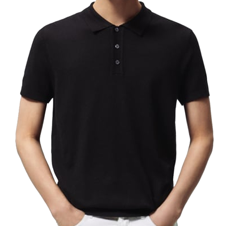 Custom Made Hottest Design Black Color Turn Down Collar Men Loose Fit Polo T Shirts For Sale In Reasonable Rates