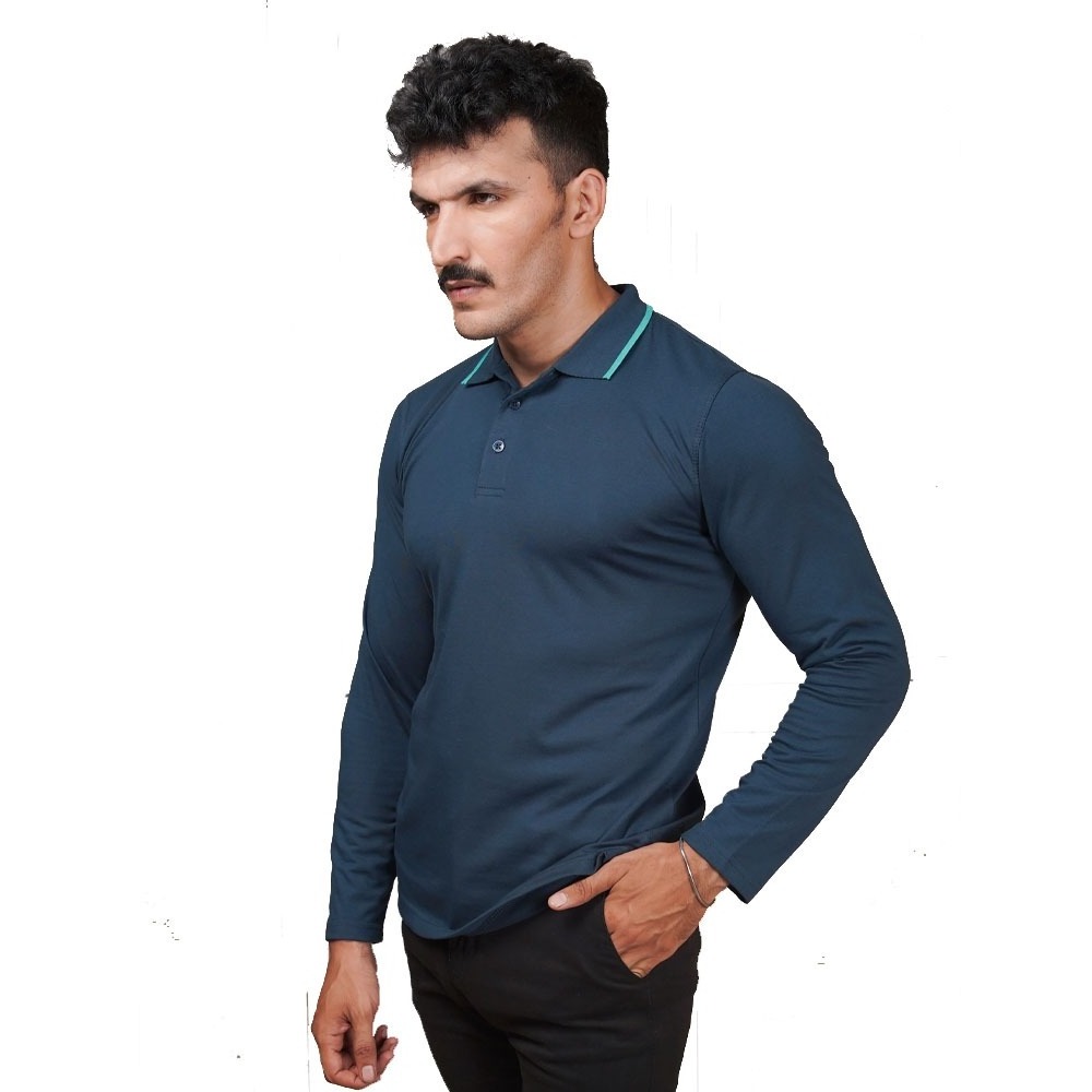 Men Navy Blue 100% Cotton Full Sleeve Polo T Shirt For Sale Men Custom Made Polo Jerseys With Custom Packaging & Free Sample