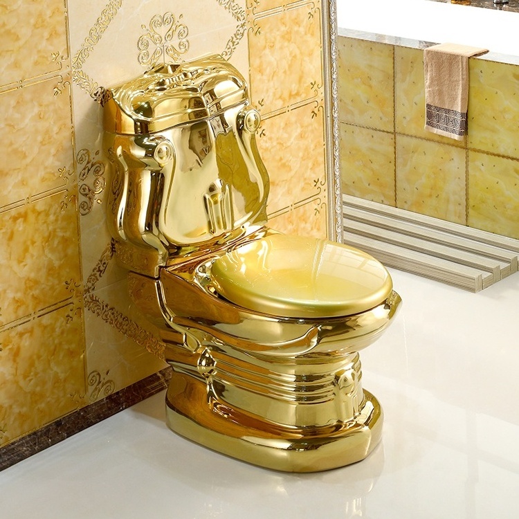 Dubai Sanitary Ware Royal Unique Washdown Golden Ceramic Bathroom Two Piece Toilet Gold