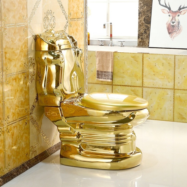 Dubai Sanitary Ware Royal Unique Washdown Golden Ceramic Bathroom Two Piece Toilet Gold