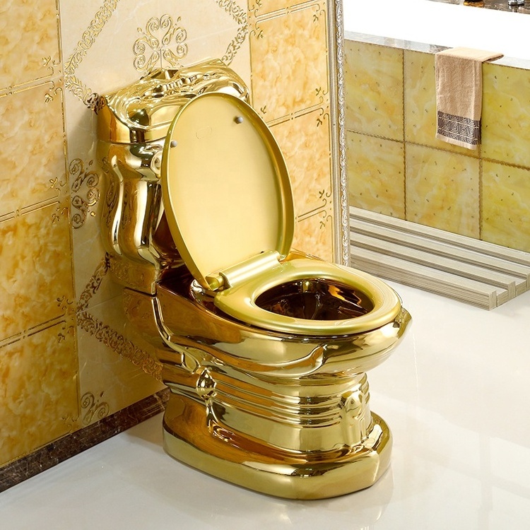 Dubai Sanitary Ware Royal Unique Washdown Golden Ceramic Bathroom Two Piece Toilet Gold