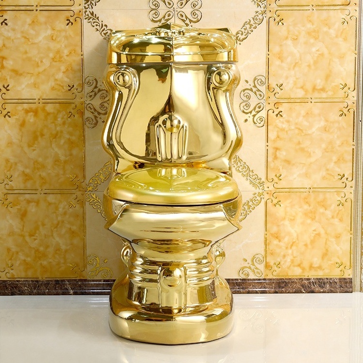 Dubai Sanitary Ware Royal Unique Washdown Golden Ceramic Bathroom Two Piece Toilet Gold