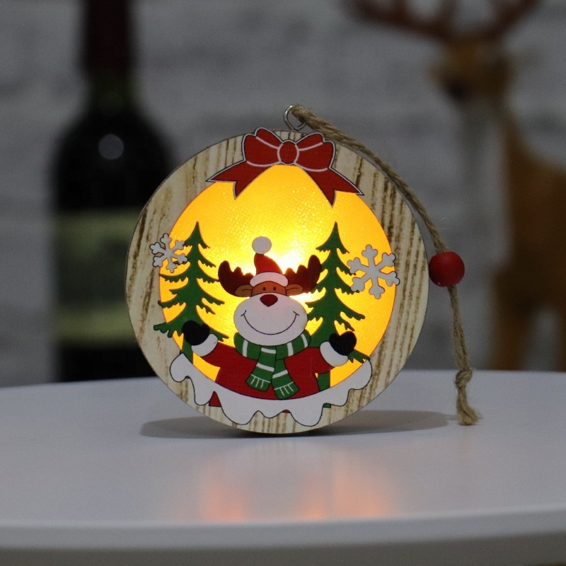 Christmas wooden star-shaped LED lights Santa Claus snowman deer gifts hanging baubles decoration ornaments