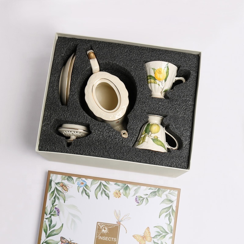 Tea Set with Gold Border Ceramic New Product European Luxury Color Box Coffee & Tea Sets Nordic Ceramic Porcelain Coffee Cup