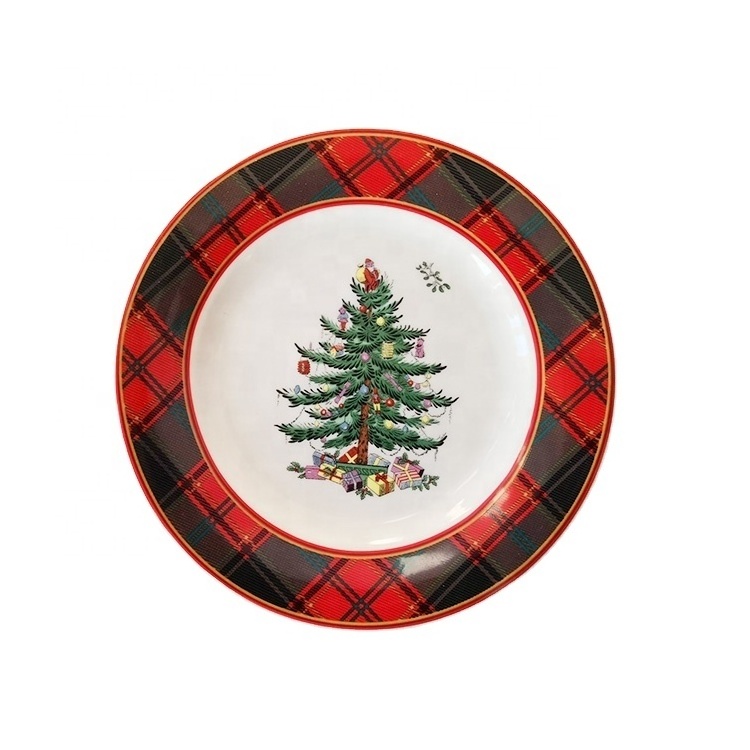 Custom Christmas square round cloth texture Christmas tree ceramic steak plate cake plate