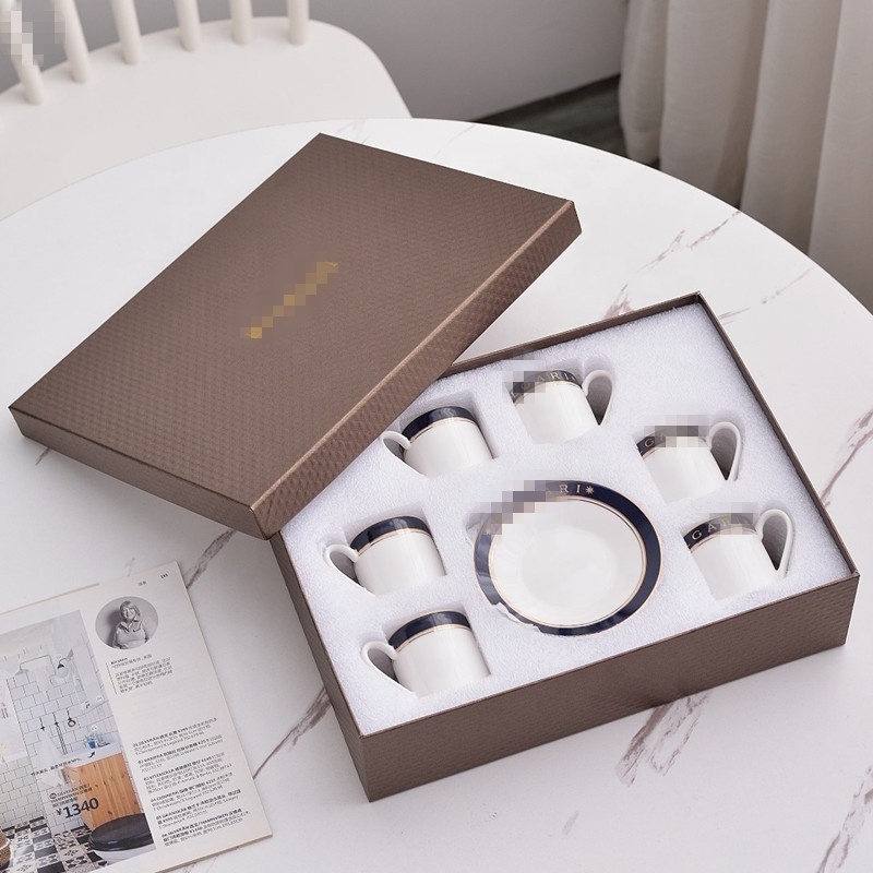 Wholesale Espresso Cup and Saucer Set Essence Coffee Set Bone China with Gift Box 6 Cups 6 Saucer Luxury with Logo Party Country