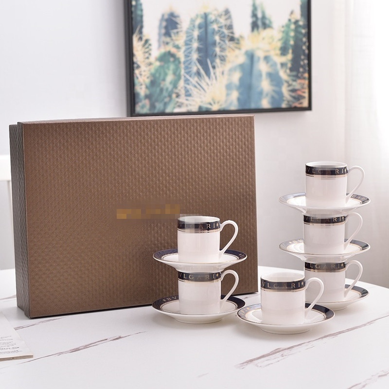 Wholesale Espresso Cup and Saucer Set Essence Coffee Set Bone China with Gift Box 6 Cups 6 Saucer Luxury with Logo Party Country