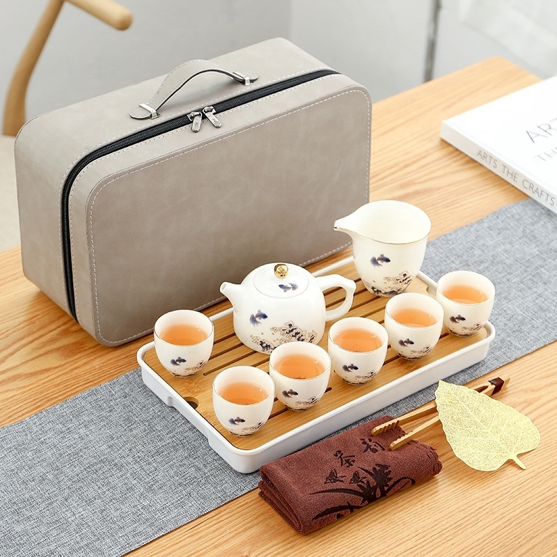 Wholesale Ceramic Travel Tea Set Portable Porcelain Drinkware Tea Sets Ceramic Chinese Kung Fu Tea Pot Set