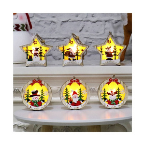 Christmas wooden star-shaped LED lights Santa Claus snowman deer gifts hanging baubles decoration ornaments