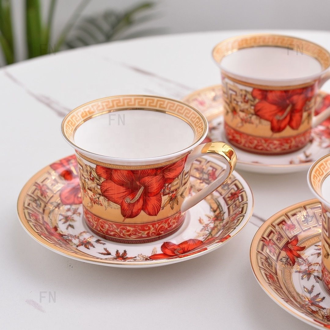 Luxury high quality bone China European color pattern 15-piece ceramic tea set coffee set