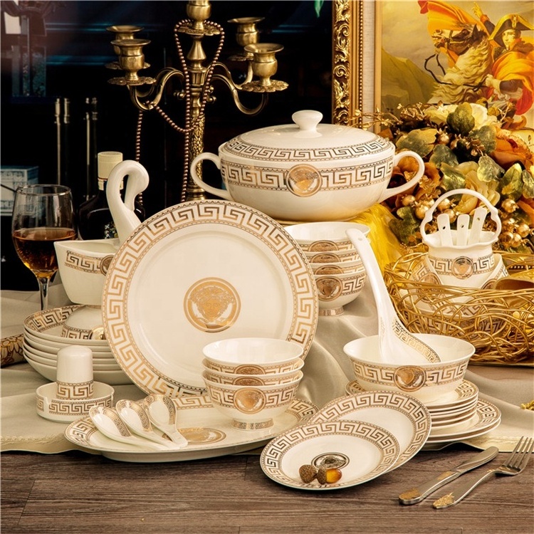 Hot Sale 60 Pcs Western Royal Home Hold Ceramic Dinnerware Sets