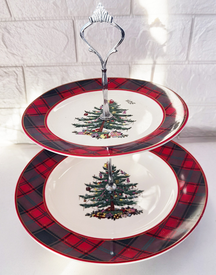 Custom Christmas square round cloth texture Christmas tree ceramic steak plate cake plate