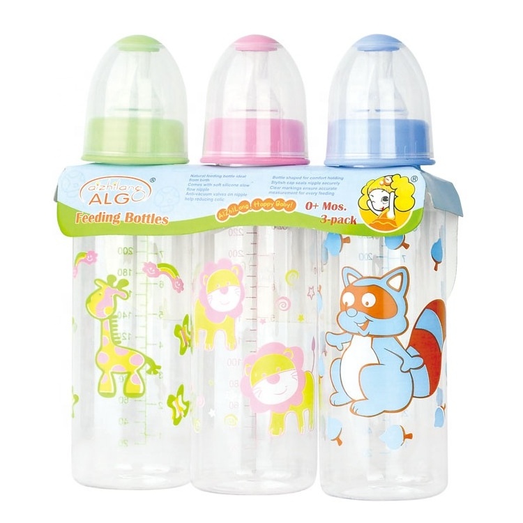 Cute animals bpa free PP baby bottle 3pcs/pack 240ml feeding bottle