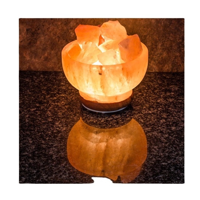 Hand Crafted Himalayan Salt Lamp Pink Crystal Salt Base Bowl Shape with heart massage stone or Fire bowl Shape Rock Salt Lamp