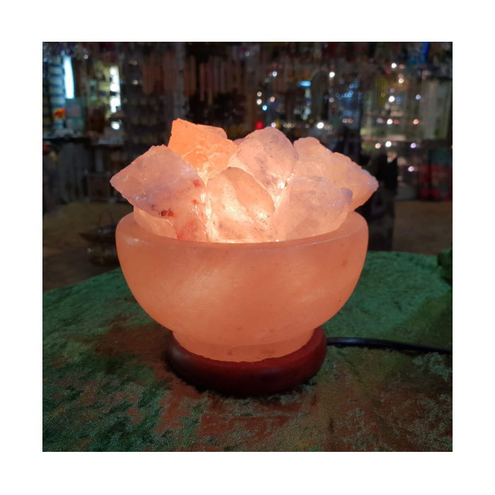 Hand Crafted Himalayan Salt Lamp Pink Crystal Salt Base Bowl Shape with heart massage stone or Fire bowl Shape Rock Salt Lamp