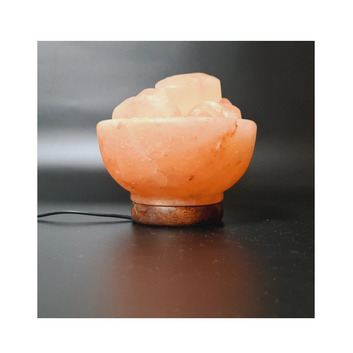 Hand Crafted Himalayan Salt Lamp Pink Crystal Salt Base Bowl Shape with heart massage stone or Fire bowl Shape Rock Salt Lamp