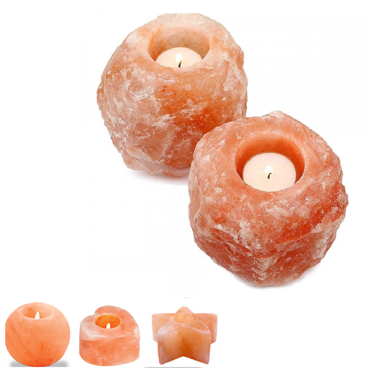 High quality 100%natural air purifier Pink Himalayan crystal rock tealight candle holder Customized himalayan salt candle holder