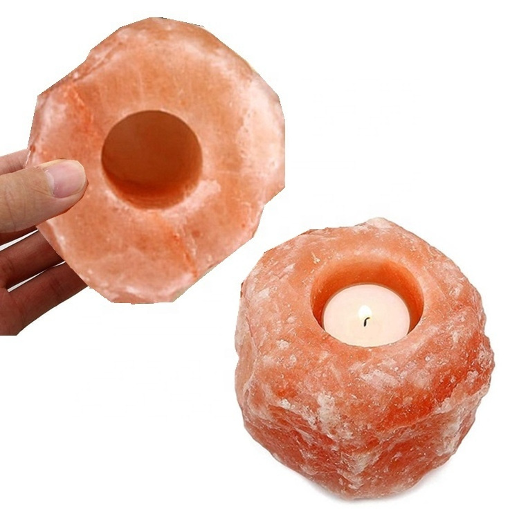 High quality 100%natural air purifier Pink Himalayan crystal rock tealight candle holder Customized himalayan salt candle holder