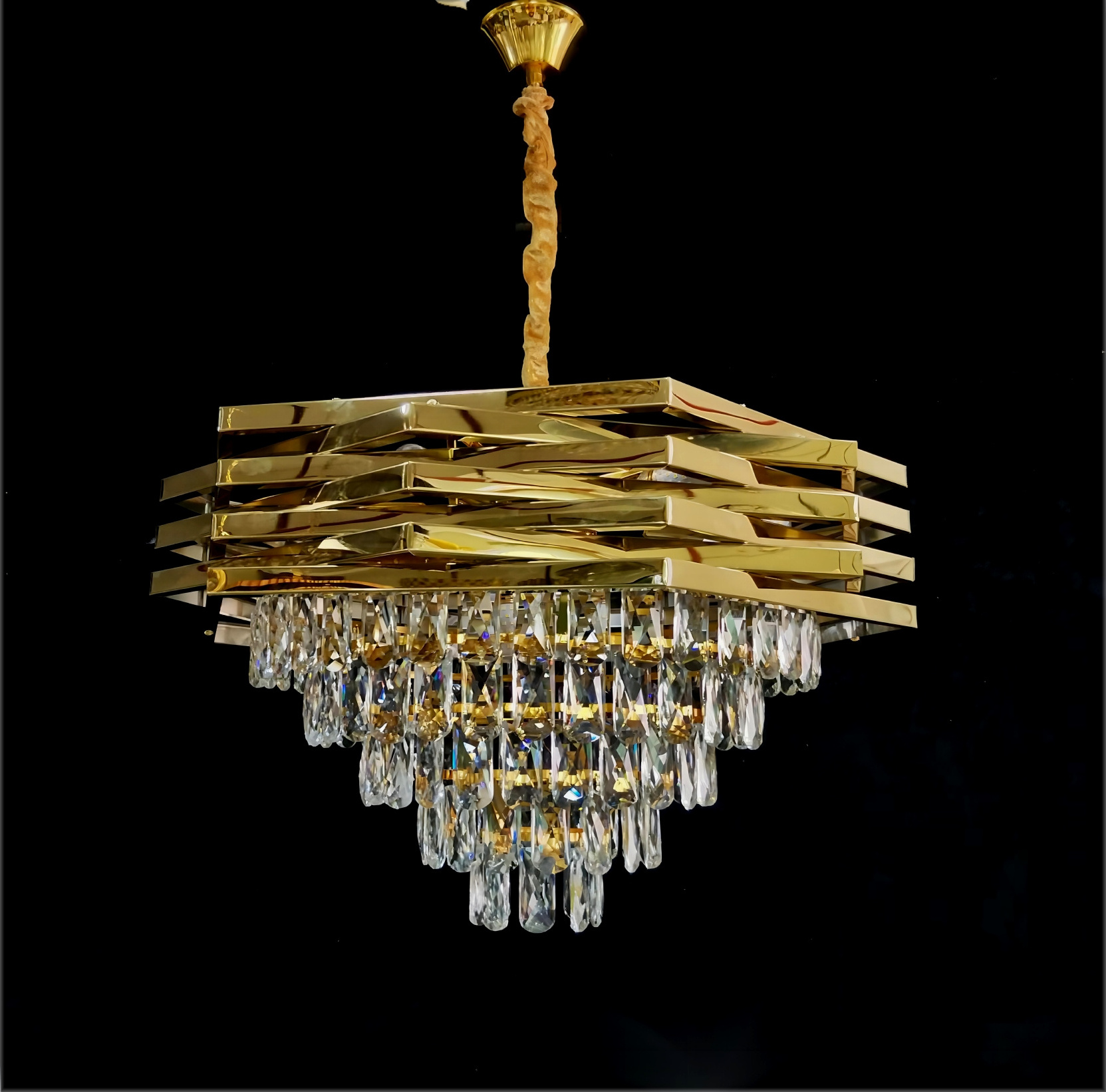 Luxury Large Brass Gold Crystal Chandelier Modern Staircase Hotel Wedding Decoration Big Pendant Hanging Light