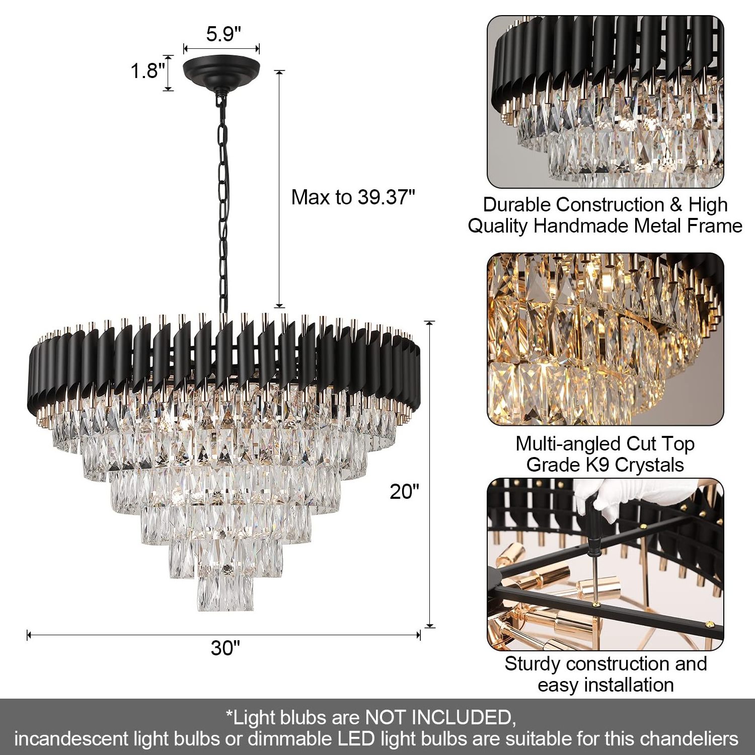 Factory Restaurant Hotel Lobby Modern Gold K9 Luxury Crystal Chandelier Villa Pendant Light Decoration Large Lighting