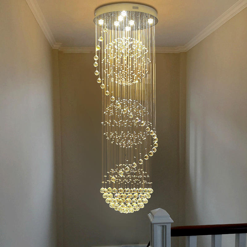 Custom Hotel Large Gold Led Long Ceiling Pendant Lights Luxury Hanging Lighting Led Staircase Modern Crystal Chandelier