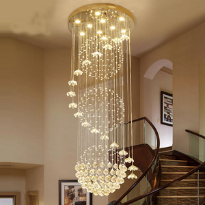 Custom Hotel Large Gold Led Long Ceiling Pendant Lights Luxury Hanging Lighting Led Staircase Modern Crystal Chandelier