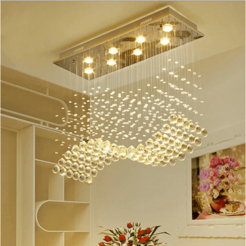 Large High Quality Luxury Lighting Rectangular Dining K9 Crystal Spiral Raindrop Modern Led Chandelier Pendant Lamp