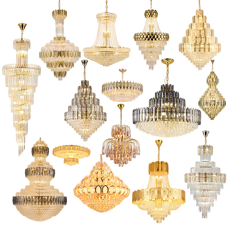 Large Crystal Home Lighting Led Lights Pendant Modern Gold Indoor Luxury Round Light Chandelier