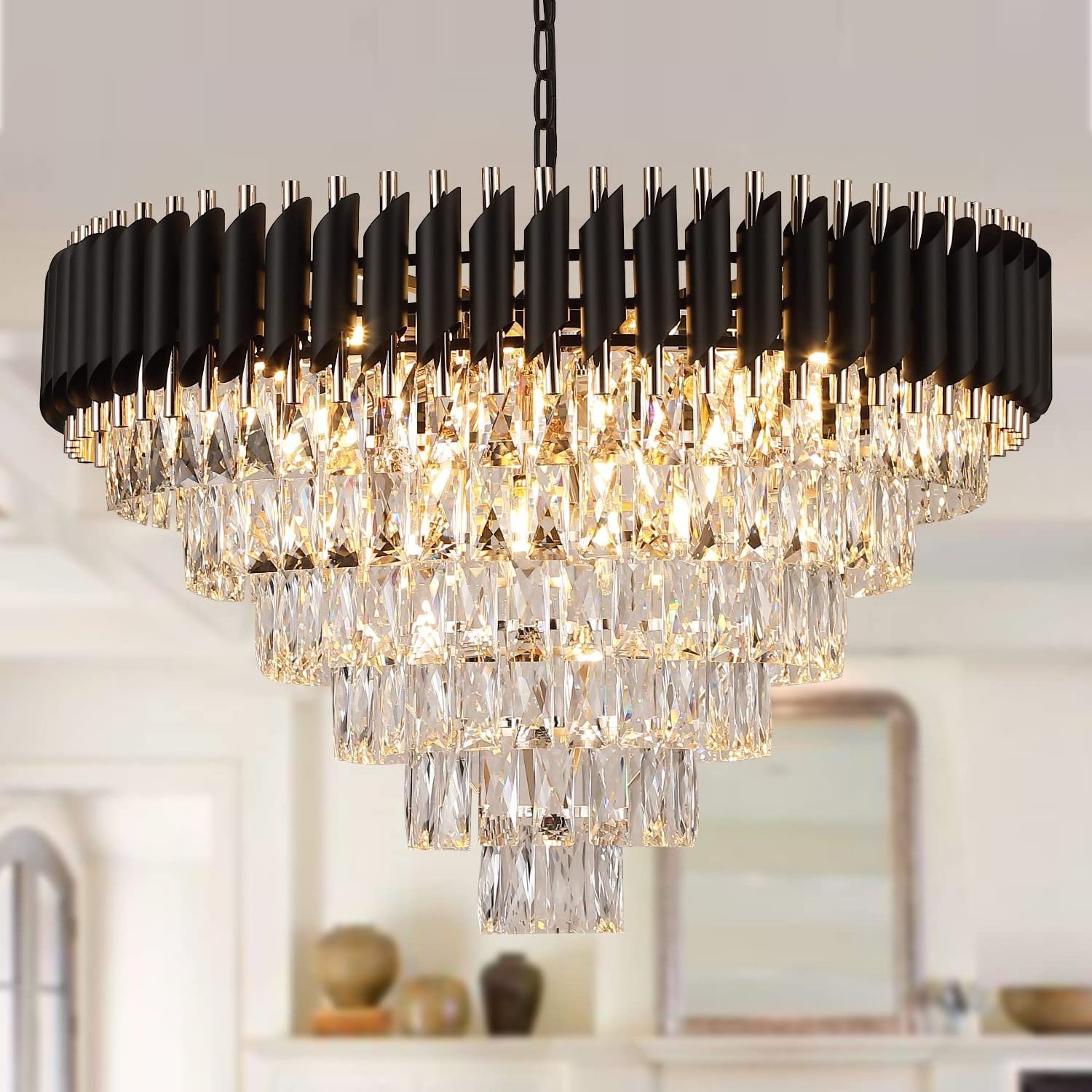 Modern Custom Metal Round Large Nordic Bedroom Living Room Pendant Ceiling Light Led K9 Luxury Crystal Chandelier