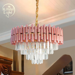 New Arrivals Luxury Pink Crystal Chandelier Modern LED Light Hotel Dining Room Indoor Transmission Light Living Room