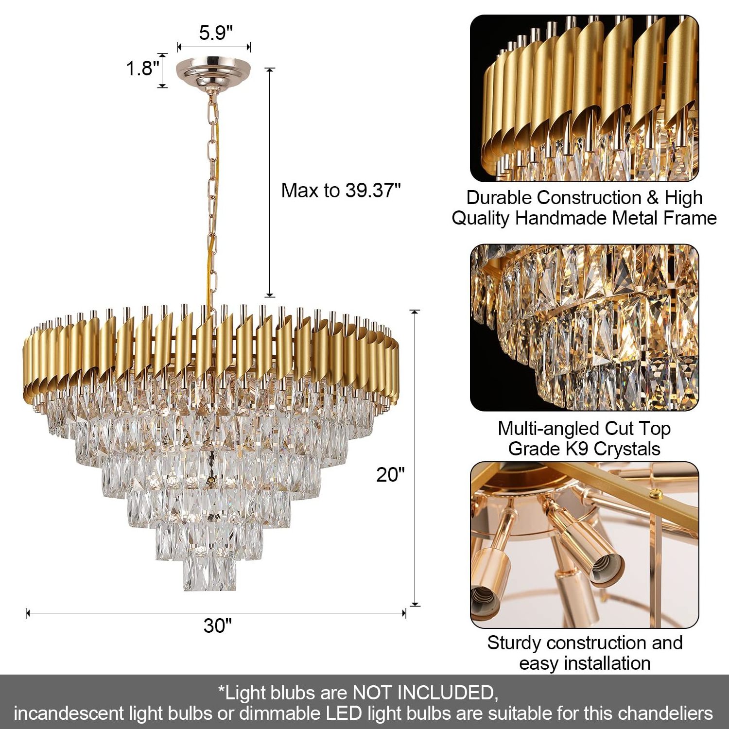 Factory Restaurant Hotel Lobby Modern Villa Gold Pendant Light Decoration Large Lighting K9 Luxury Crystal Chandelier