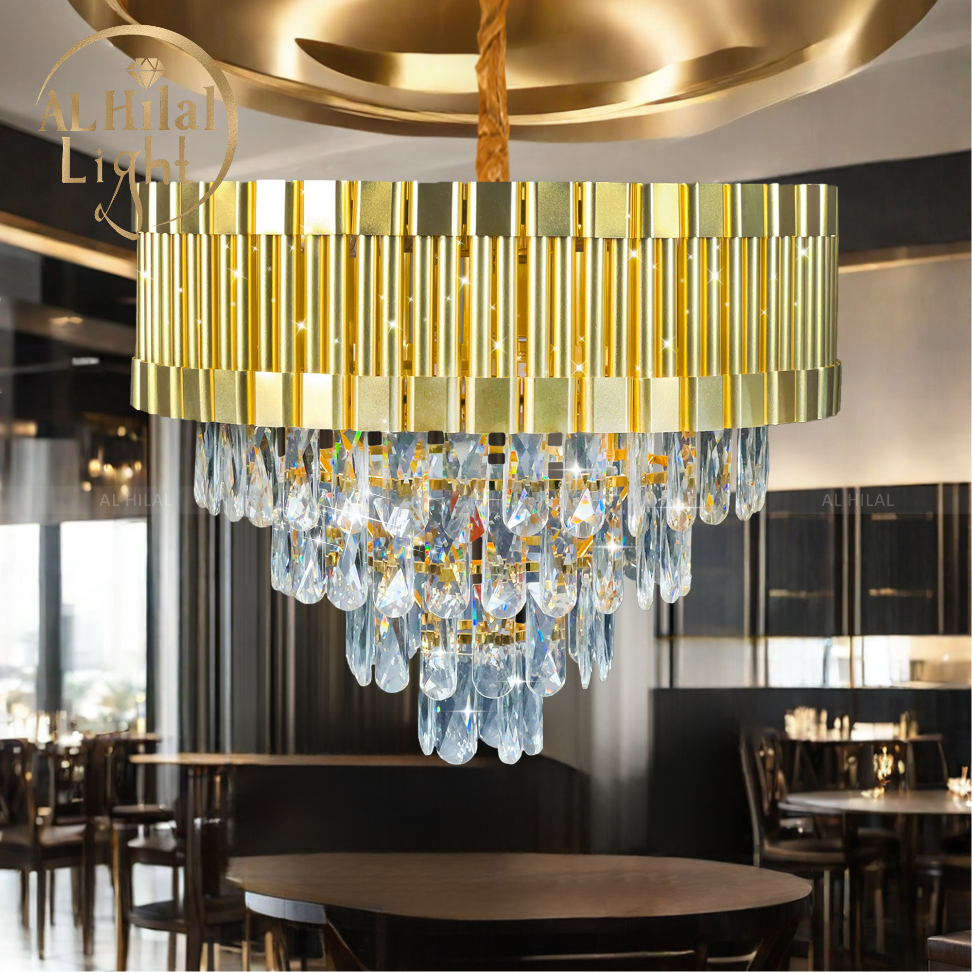 Modern Crystal Chandelier Hanging Light Fixtures for Bedroom Living Room Dining Room Entryway Gold Round Pendant Light