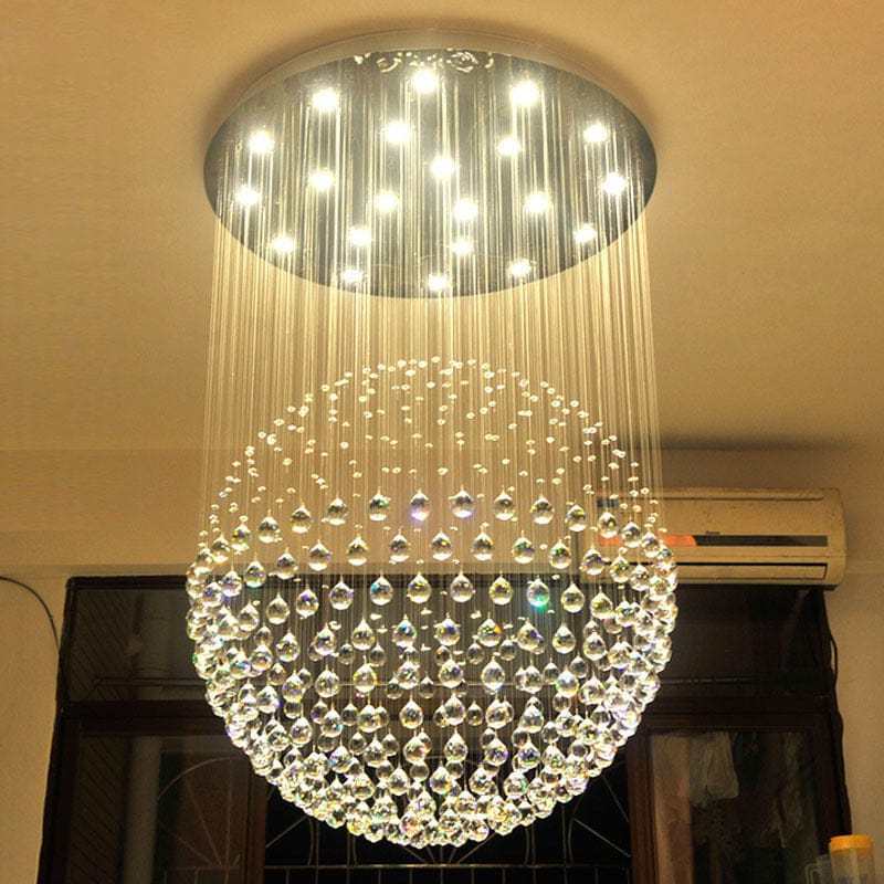 Large K9 Crystal Ball Chandelier Luxury Hotel-Style Stainless Steel Ceiling Light with Bulb Switch Control Bedroom For Home