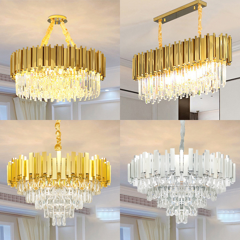 Round Custom Modern Led K9 Crystal Luxury Black Gold Led Large Holtel Chandelier Pendant Light