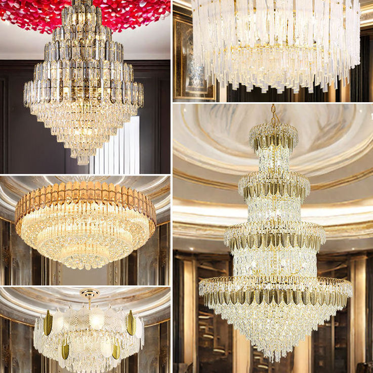 Modern Gold Crystal Chandelier Hotel Lobby Crystal Hanging Chandelier Pendant Light Indoor Decoration Lamp Wedding Chandelier