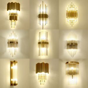 Super Modern Simple Style Gold Color Wall Lighting Corridor Indoor Interior Sconce Bracket Crystal Led Wall Lamp Light For Home