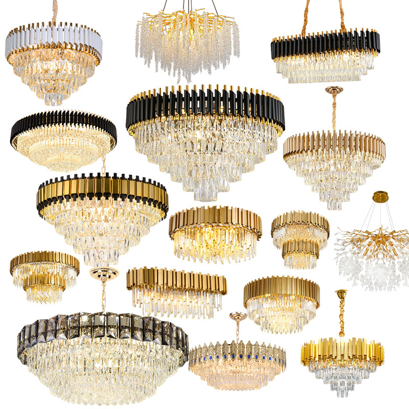 Large Crystal Home Lighting Led Lights Pendant Modern Gold Indoor Luxury Round Light Chandelier