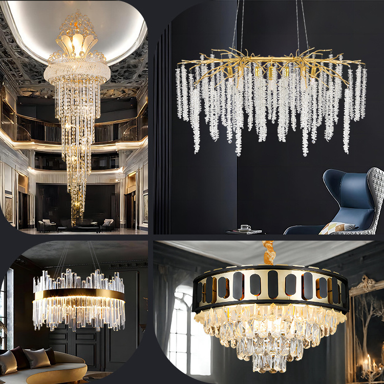 Factory Restaurant Hotel Lobby Modern Villa Gold Pendant Light Decoration Large Lighting K9 Luxury Crystal Chandelier