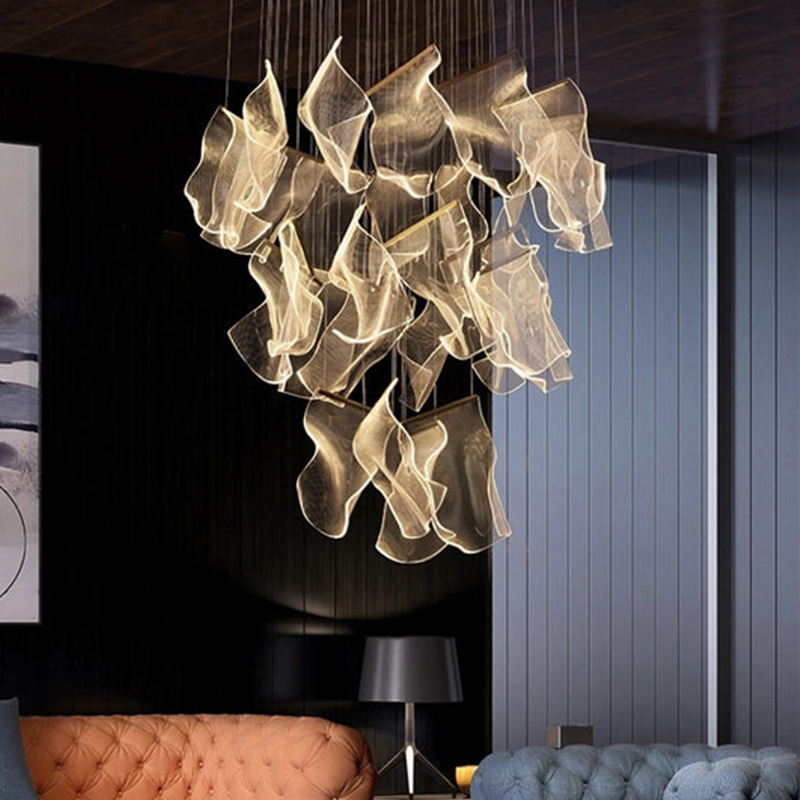 New Chinese Style Light Luxury Villa American Modern Fashion Dining Room Staircase Led Chandelier Glass Pendant Light